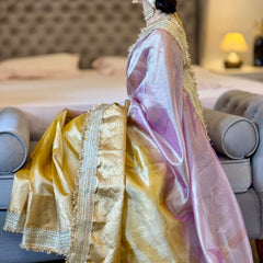 Dual Shade Lavender Gold Maharani Tissue Silk Saree