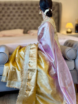 Dual Shade Lavender Gold Maharani Tissue Silk Saree