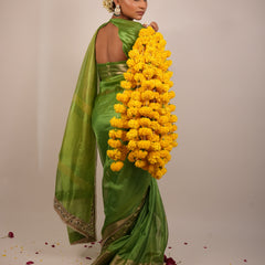 Lime Green Banarasi Rajkumari Mirror Work Tissue Silk Saree
