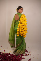 Lime Green Banarasi Rajkumari Mirror Work Tissue Silk Saree
