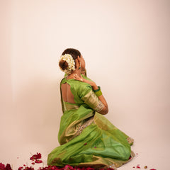 Lime Green Banarasi Rajkumari Mirror Work Tissue Silk Saree