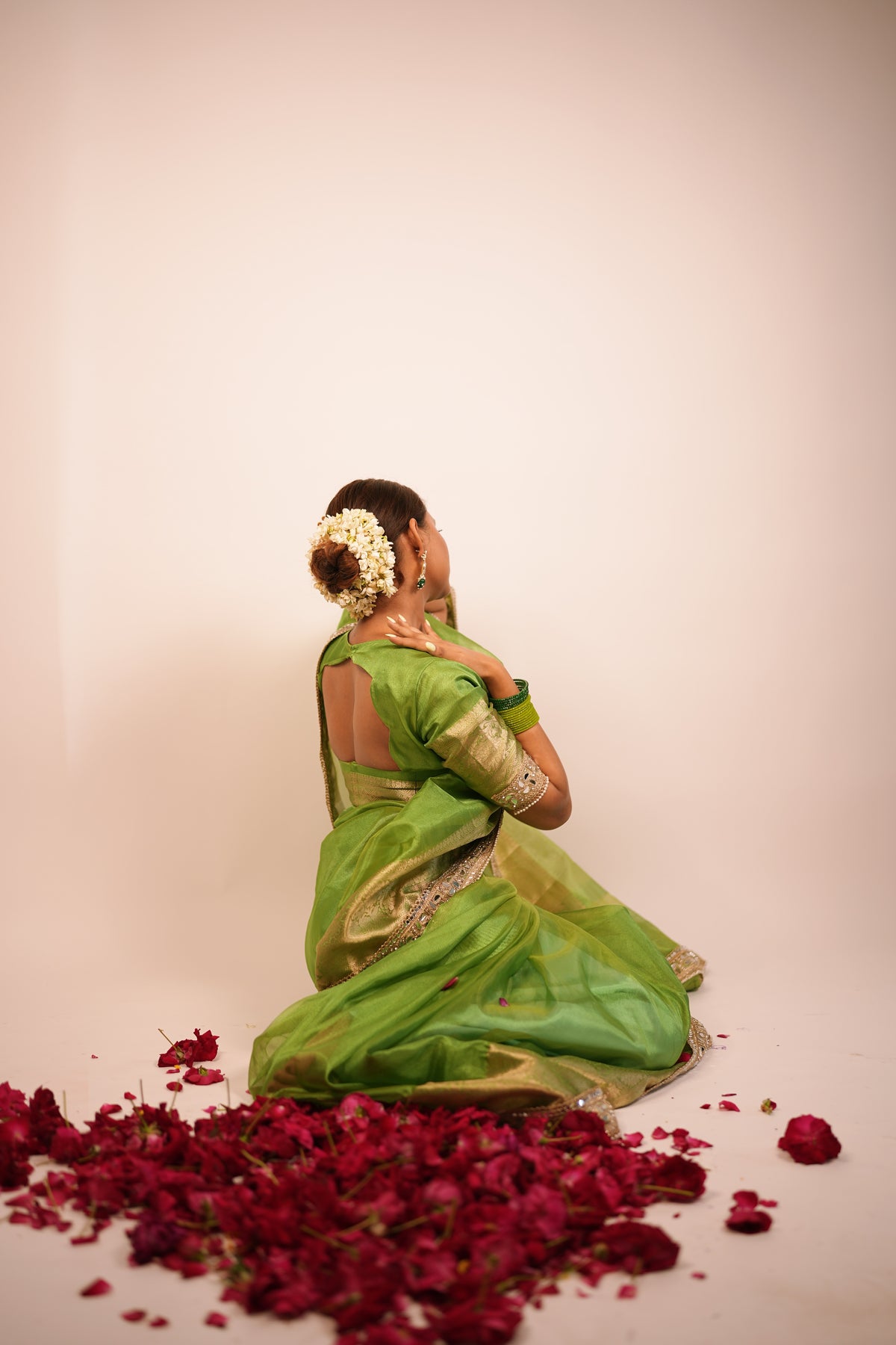 Lime Green Banarasi Rajkumari Mirror Work Tissue Silk Saree