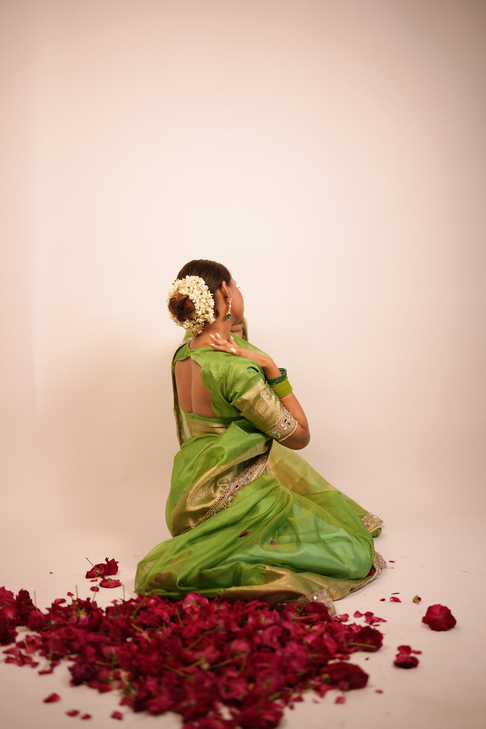 Lime Green Banarasi Rajkumari Mirror Work Tissue Silk Saree