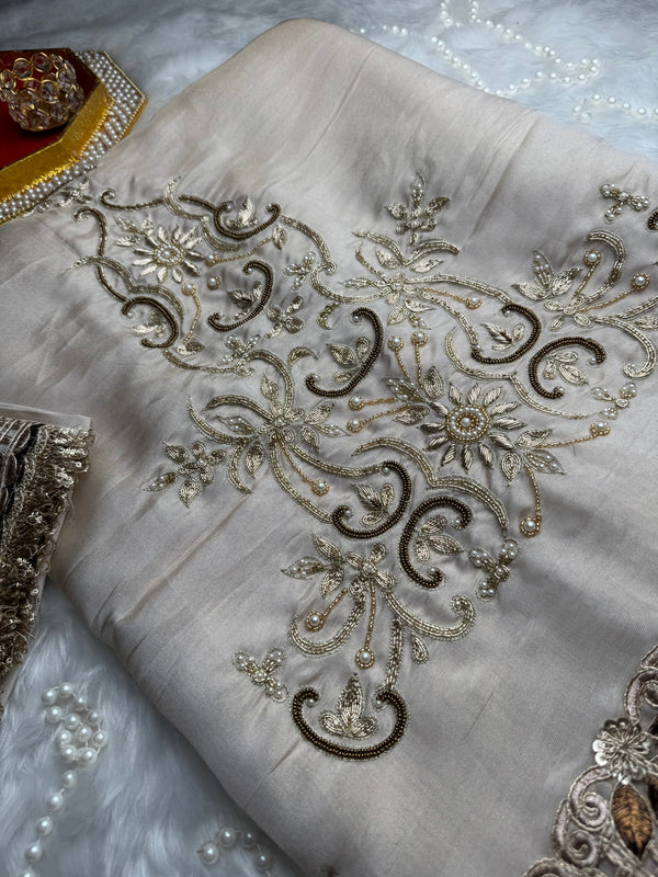 Shahnara-e-Taj Hand Zardozi Special Pallu Work Shimmery Tissue Silk Saree