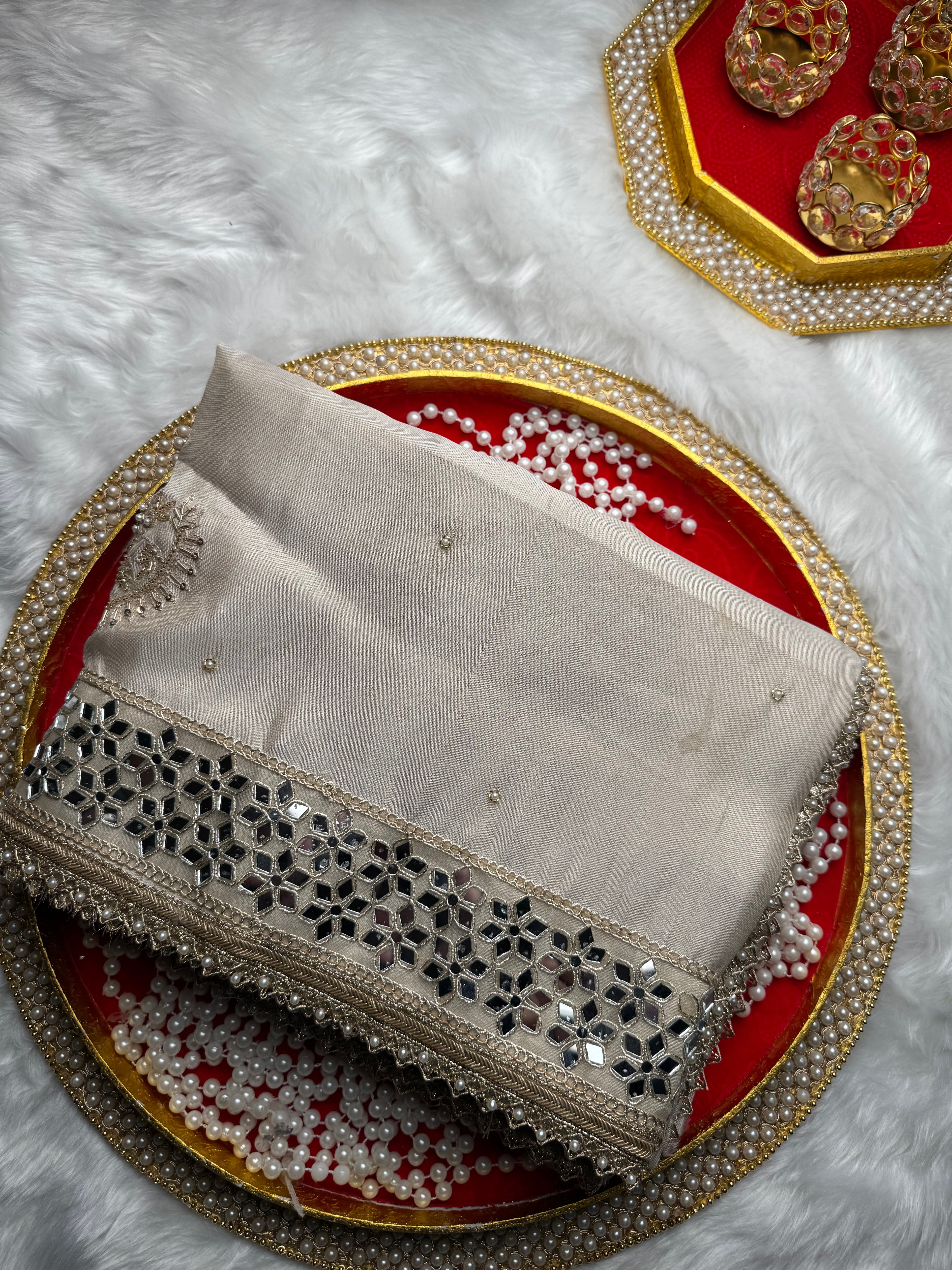 Chand Noor Jhalar Zardozi Hand Embroidery Mirror Work Saree