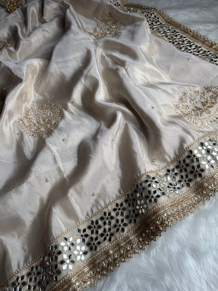 Chand Noor Jhalar Zardozi Hand Embroidery Mirror Work Saree