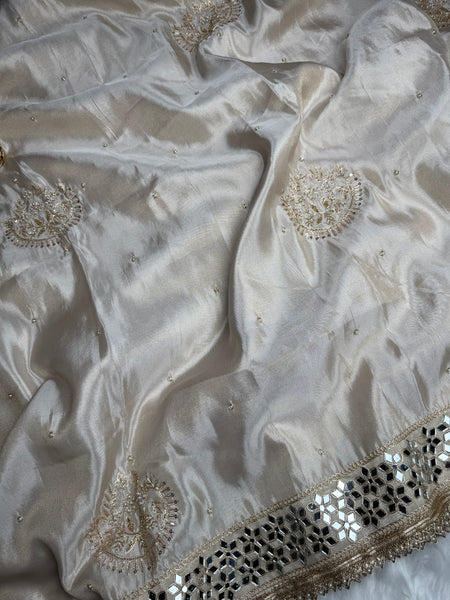 Chand Noor Jhalar Zardozi Hand Embroidery Mirror Work Saree