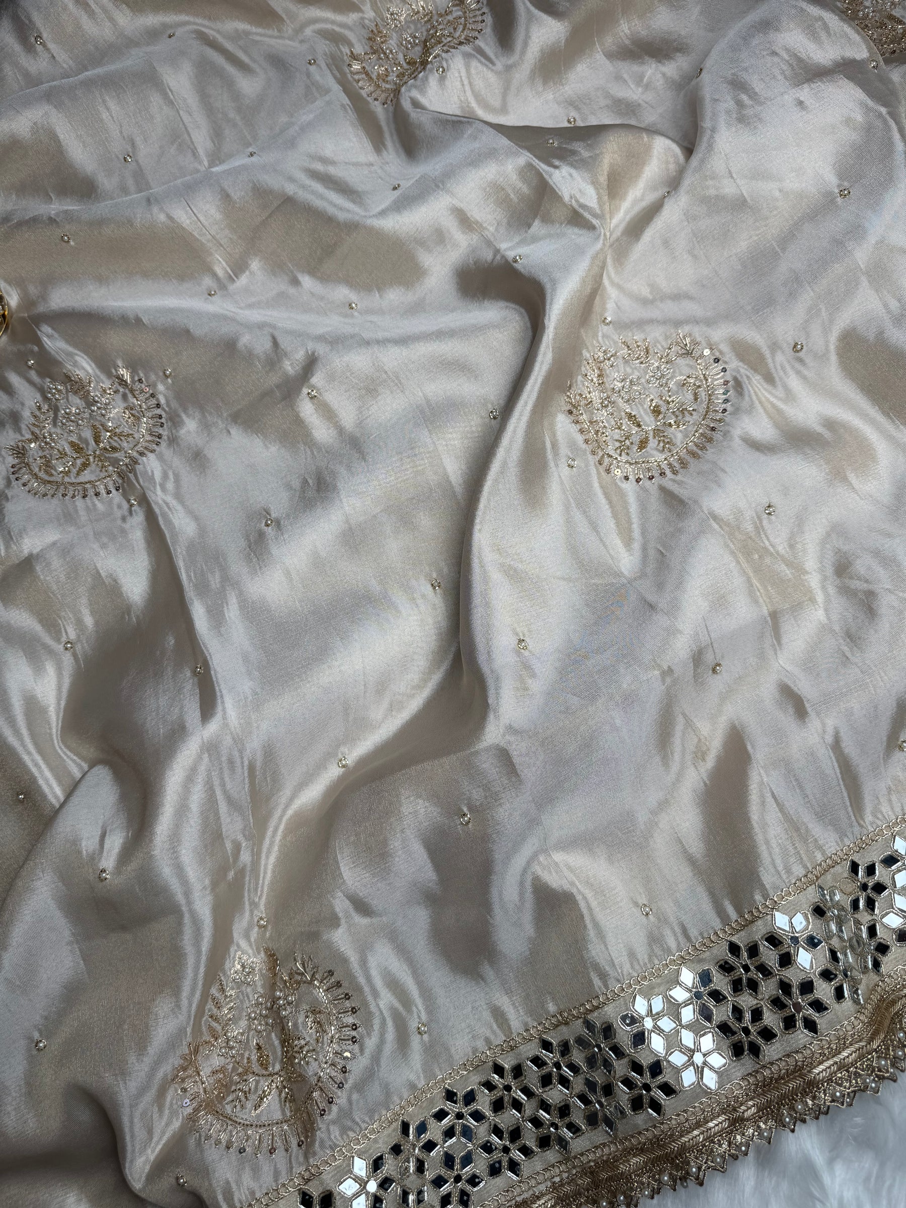 Chand Noor Jhalar Zardozi Hand Embroidery Mirror Work Saree