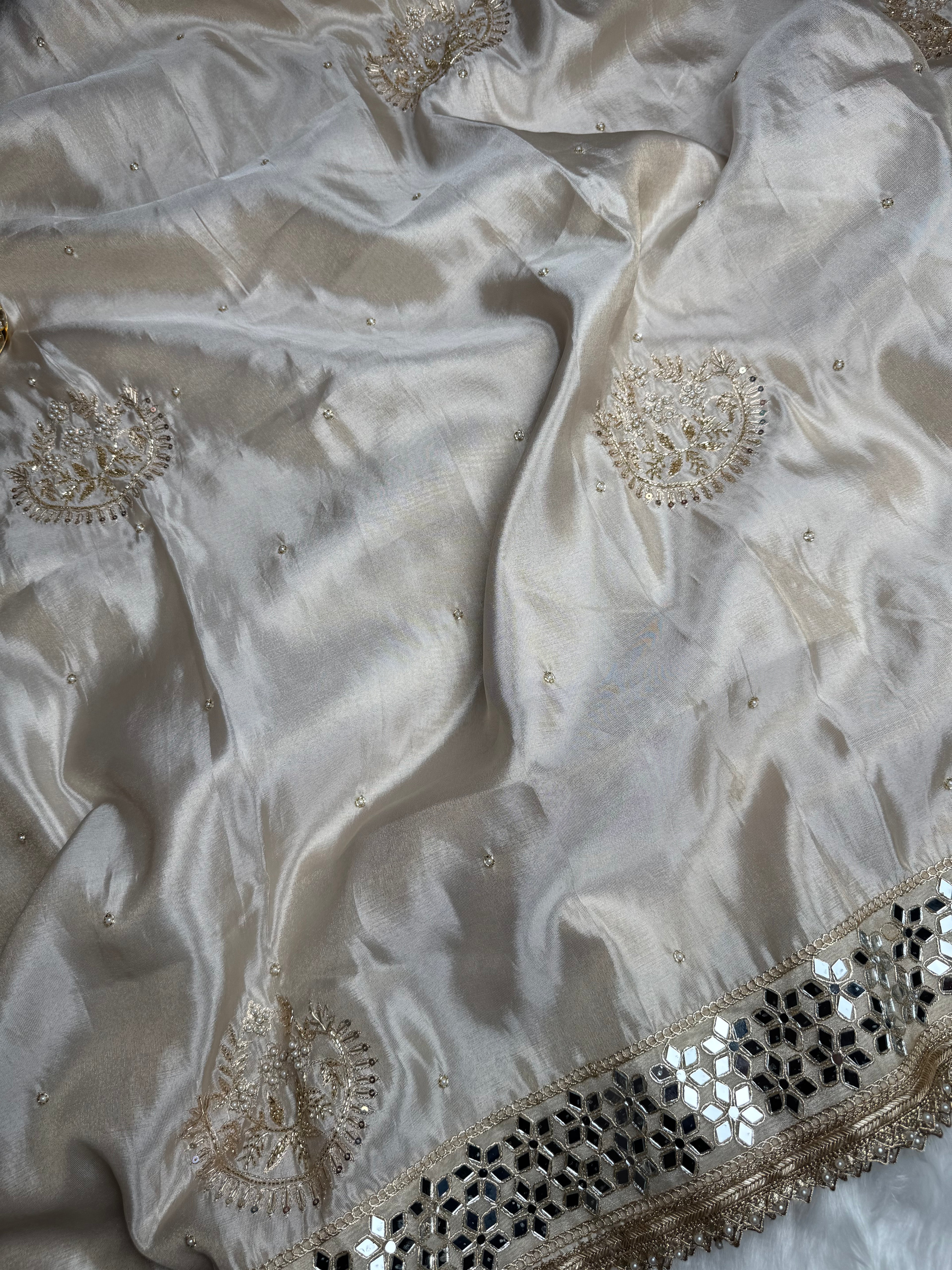 Chand Noor Jhalar Zardozi Hand Embroidery Mirror Work Saree