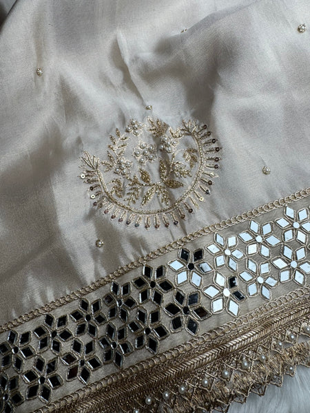 Chand Noor Jhalar Zardozi Hand Embroidery Mirror Work Saree