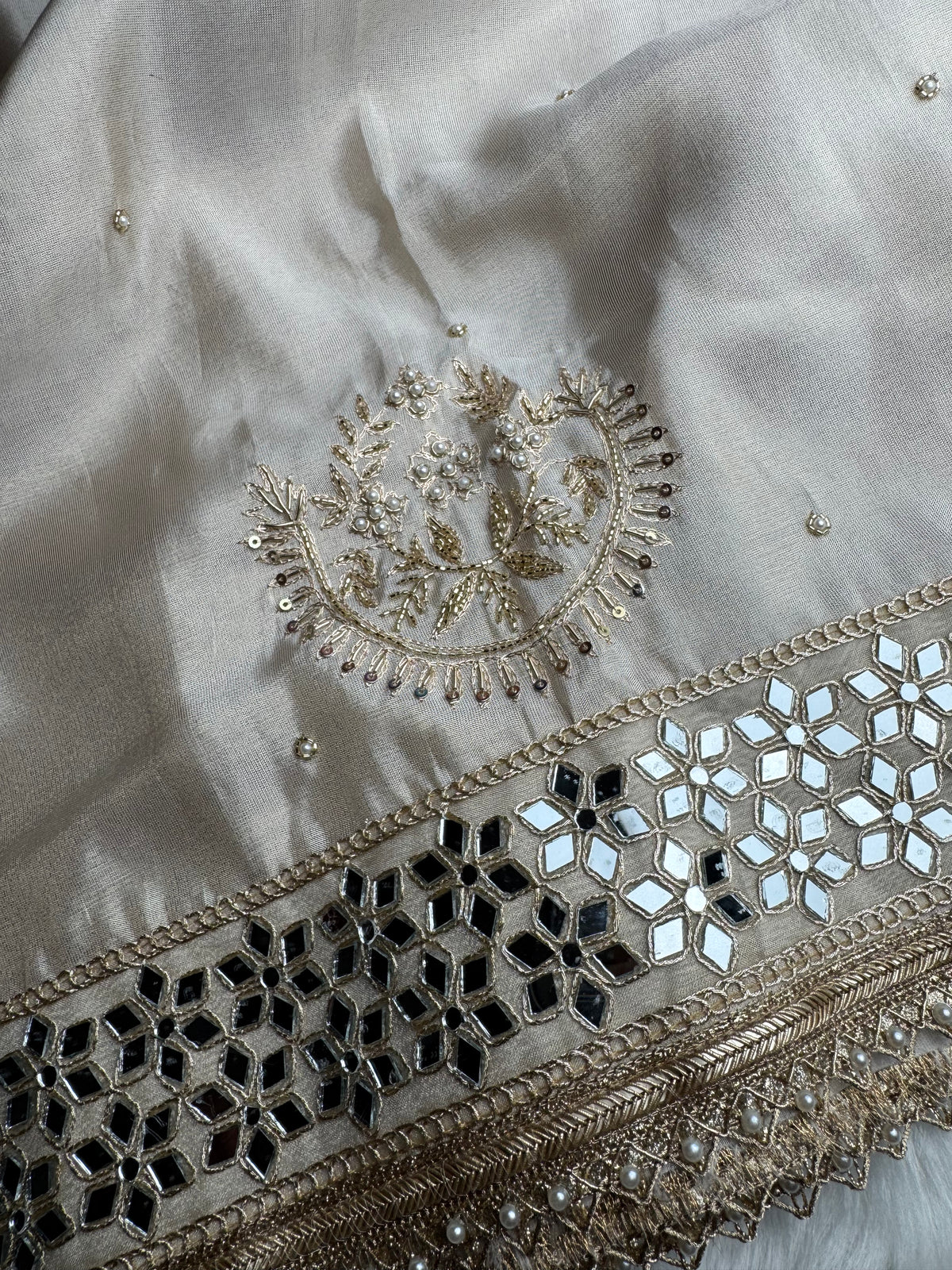 Chand Noor Jhalar Zardozi Hand Embroidery Mirror Work Saree