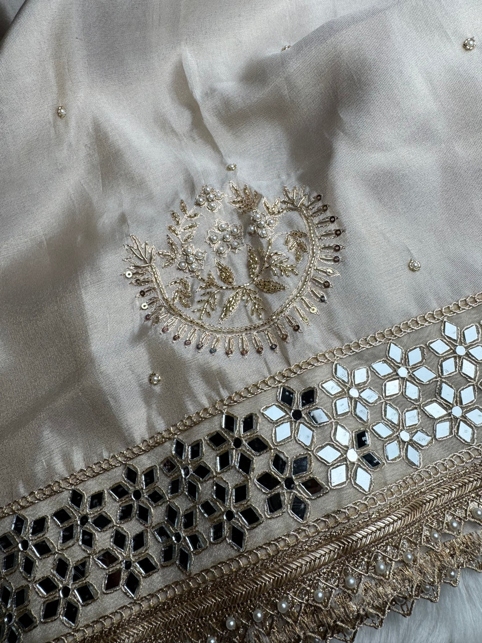 Chand Noor Jhalar Zardozi Hand Embroidery Mirror Work Saree