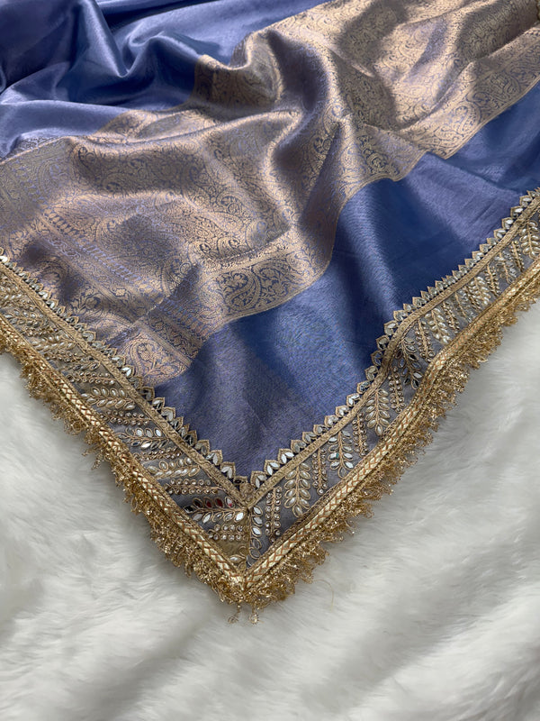 Lavender Blue Banarasi Riwaayat Tissue Silk Saree | Easy To Carry