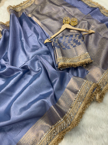 Lavender Blue Banarasi Riwaayat Tissue Silk Saree | Easy To Carry