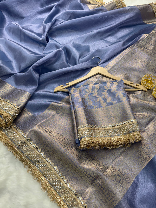 Lavender Blue Banarasi Riwaayat Tissue Silk Saree | Easy To Carry