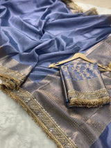 Lavender Blue Banarasi Riwaayat Tissue Silk Saree | Easy To Carry