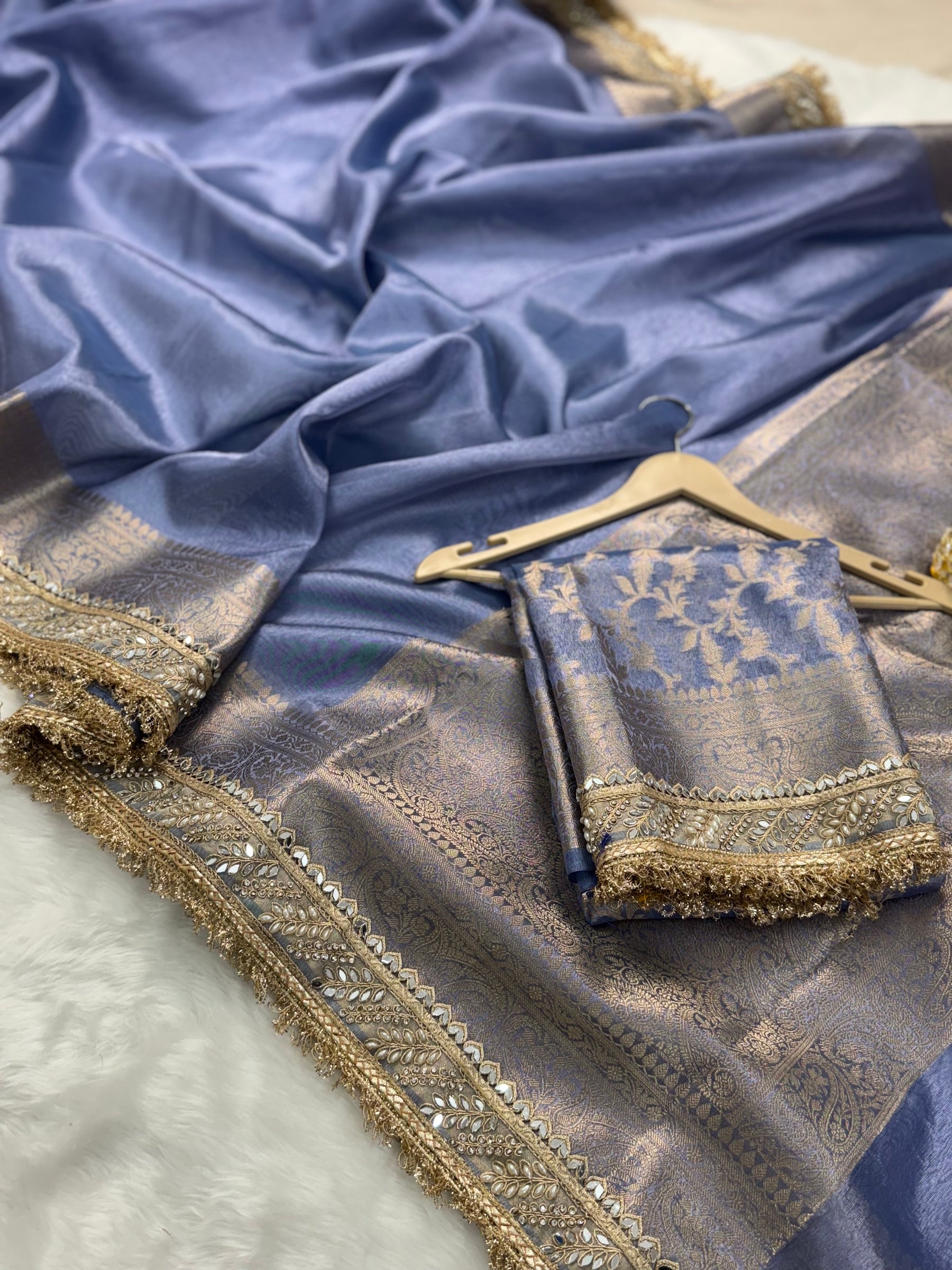 Lavender Blue Banarasi Riwaayat Tissue Silk Saree | Easy To Carry
