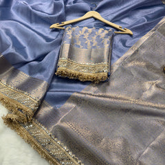 Lavender Blue Banarasi Riwaayat Tissue Silk Saree | Easy To Carry