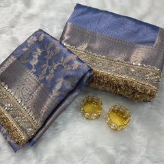 Lavender Blue Banarasi Riwaayat Tissue Silk Saree | Easy To Carry