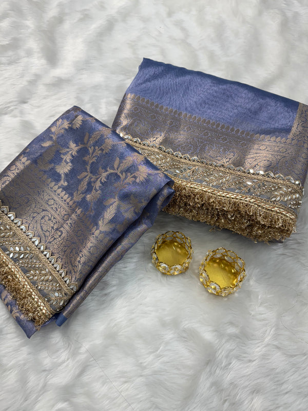 Lavender Blue Banarasi Riwaayat Tissue Silk Saree | Easy To Carry