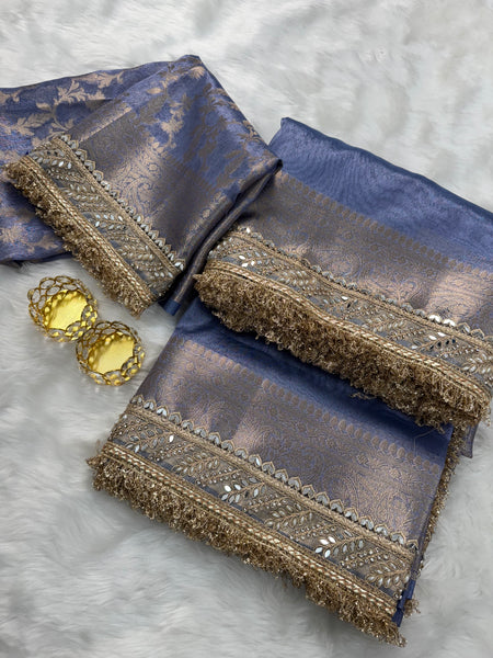 Lavender Blue Banarasi Riwaayat Tissue Silk Saree | Easy To Carry