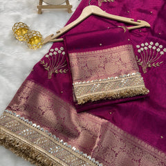 Magenta Pink Chand Baliyan Pearl Motif Hand Zardozi Work Saree