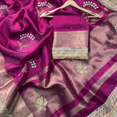 Magenta Pink Chand Baliyan Pearl Motif Hand Zardozi Work Saree