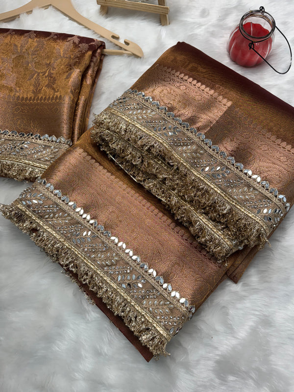 Copper Gold Banarasi Riwaayat Tissue Silk Saree | Easy To Carry