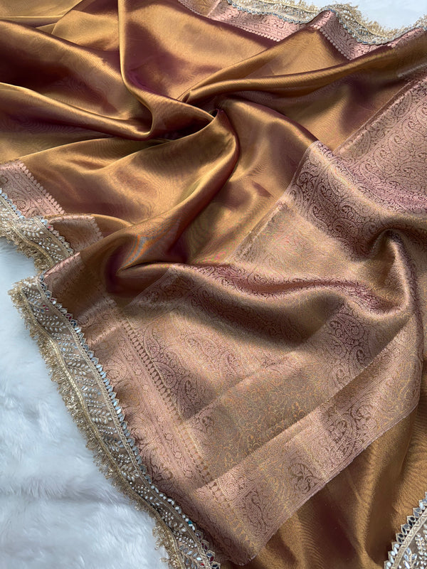 Copper Gold Banarasi Riwaayat Tissue Silk Saree | Easy To Carry