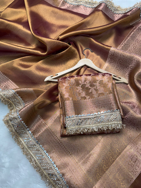 Copper Gold Banarasi Riwaayat Tissue Silk Saree | Easy To Carry