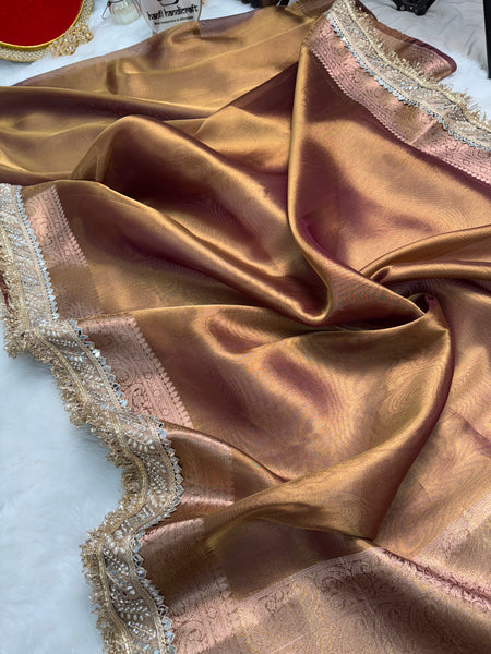 Copper Gold Banarasi Riwaayat Tissue Silk Saree | Easy To Carry