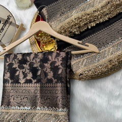 Royal Black Banarasi Riwaayat Tissue Silk Saree | Easy To Carry