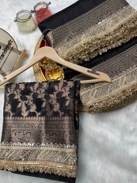 Royal Black Banarasi Riwaayat Tissue Silk Saree | Easy To Carry