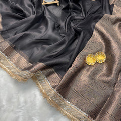 Royal Black Banarasi Riwaayat Tissue Silk Saree | Easy To Carry