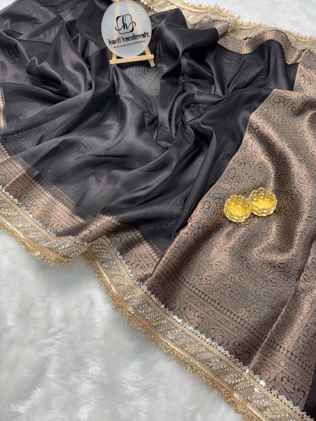 Royal Black Banarasi Riwaayat Tissue Silk Saree | Easy To Carry