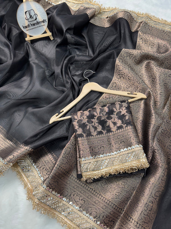 Royal Black Banarasi Riwaayat Tissue Silk Saree | Easy To Carry