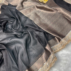 Royal Black Banarasi Riwaayat Tissue Silk Saree | Easy To Carry