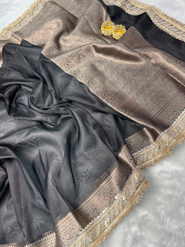 Royal Black Banarasi Riwaayat Tissue Silk Saree | Easy To Carry