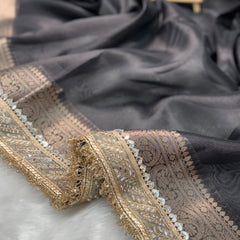 Royal Black Banarasi Riwaayat Tissue Silk Saree | Easy To Carry