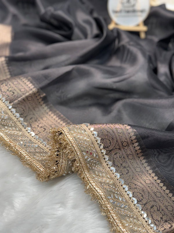 Royal Black Banarasi Riwaayat Tissue Silk Saree | Easy To Carry