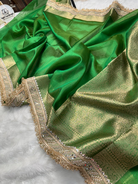 Parakeet Green Banarasi Riwaayat Tissue Silk Saree | Easy To Carry