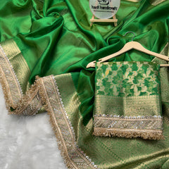 Parakeet Green Banarasi Riwaayat Tissue Silk Saree | Easy To Carry