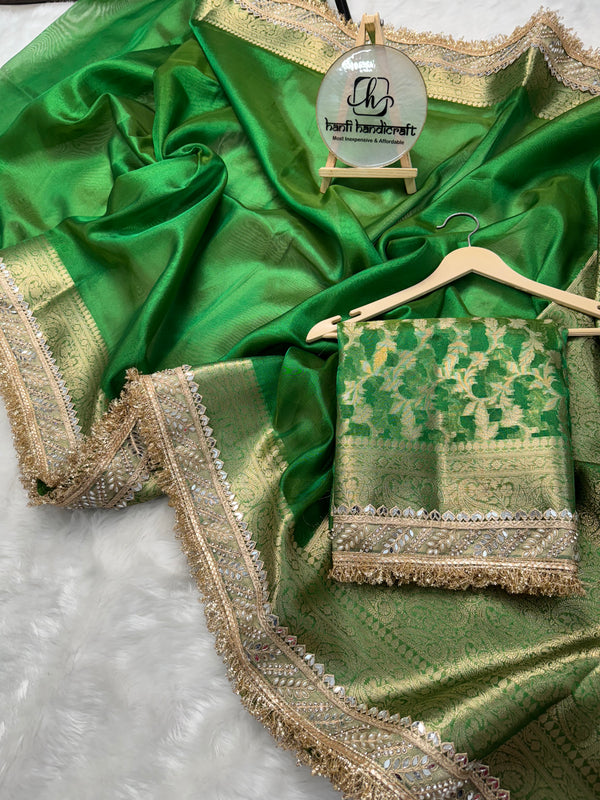 Parakeet Green Banarasi Riwaayat Tissue Silk Saree | Easy To Carry