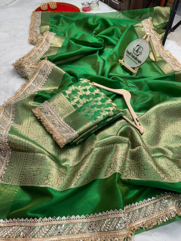 Parakeet Green Banarasi Riwaayat Tissue Silk Saree | Easy To Carry