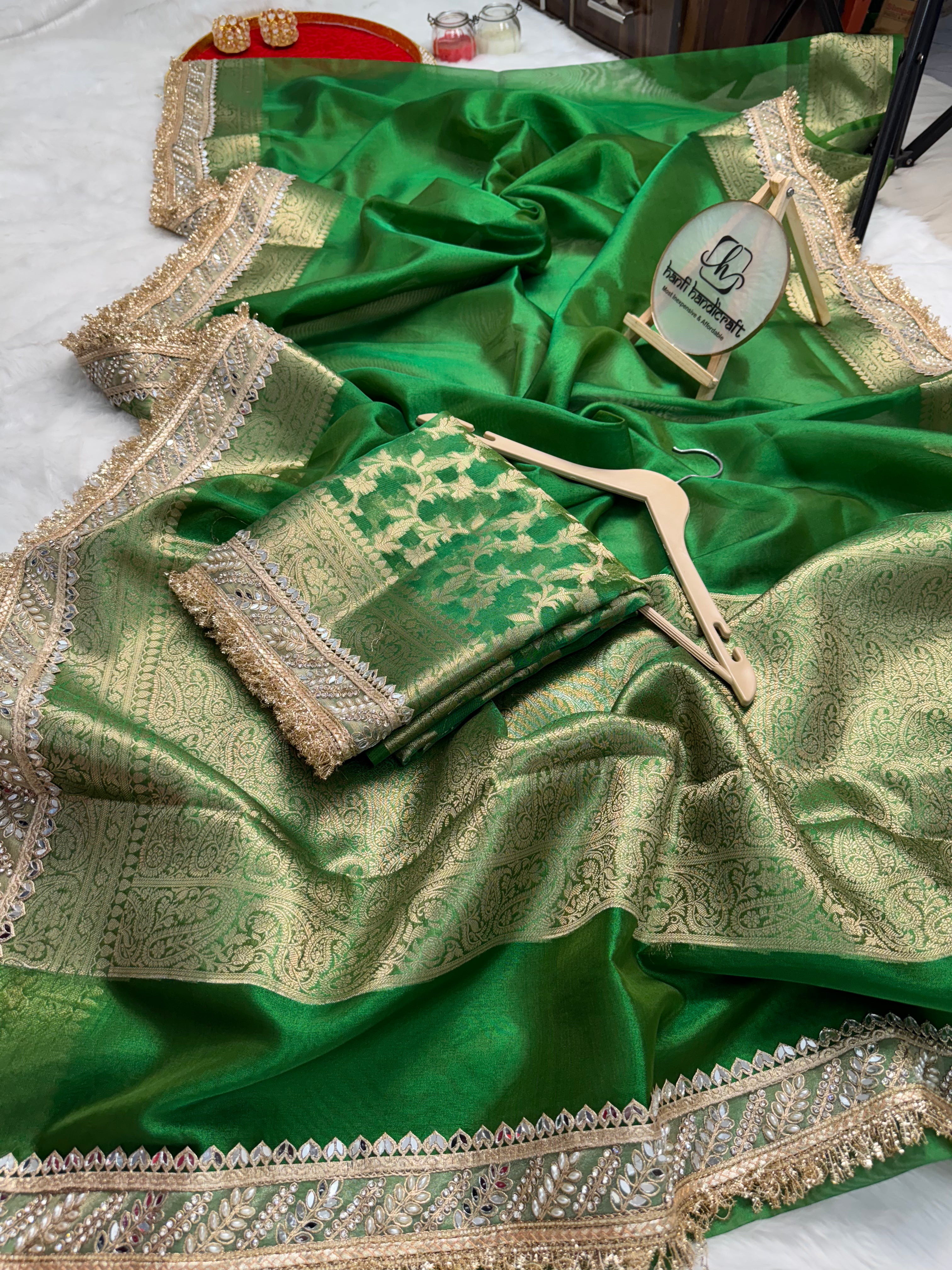 Parakeet Green Banarasi Riwaayat Tissue Silk Saree | Easy To Carry