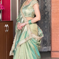 Sea Green Ranibagh Swarovski Work Banarasi Tissue Silk Saree