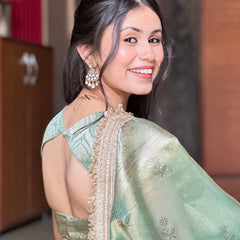 Sea Green Ranibagh Swarovski Work Banarasi Tissue Silk Saree