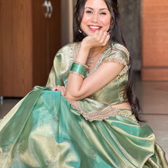 Sea Green Ranibagh Swarovski Work Banarasi Tissue Silk Saree
