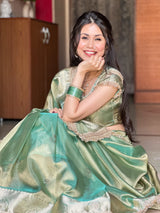 Sea Green Ranibagh Swarovski Work Banarasi Tissue Silk Saree