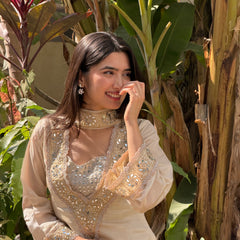 Afsara Ivory Mirror Work Tissue Sharara Suit Set